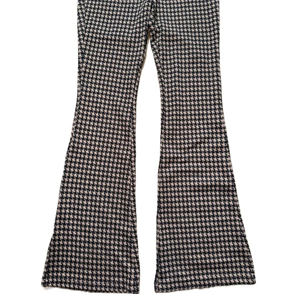 XS Flared Houndstooth Brown Stretch Pants Womens Y2K Preppy Style - Picture 4 of 4